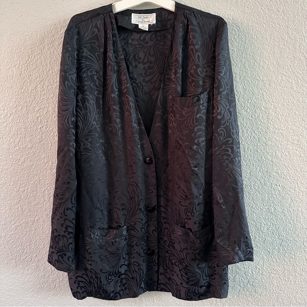 Silk Studio 100% Silk Black Patterned Jacket – Size 10